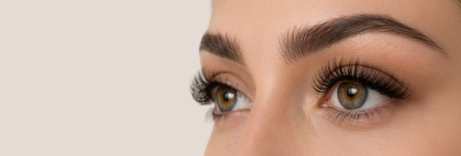 Elegant close-up showcasing eyelash extensions and defined brows
